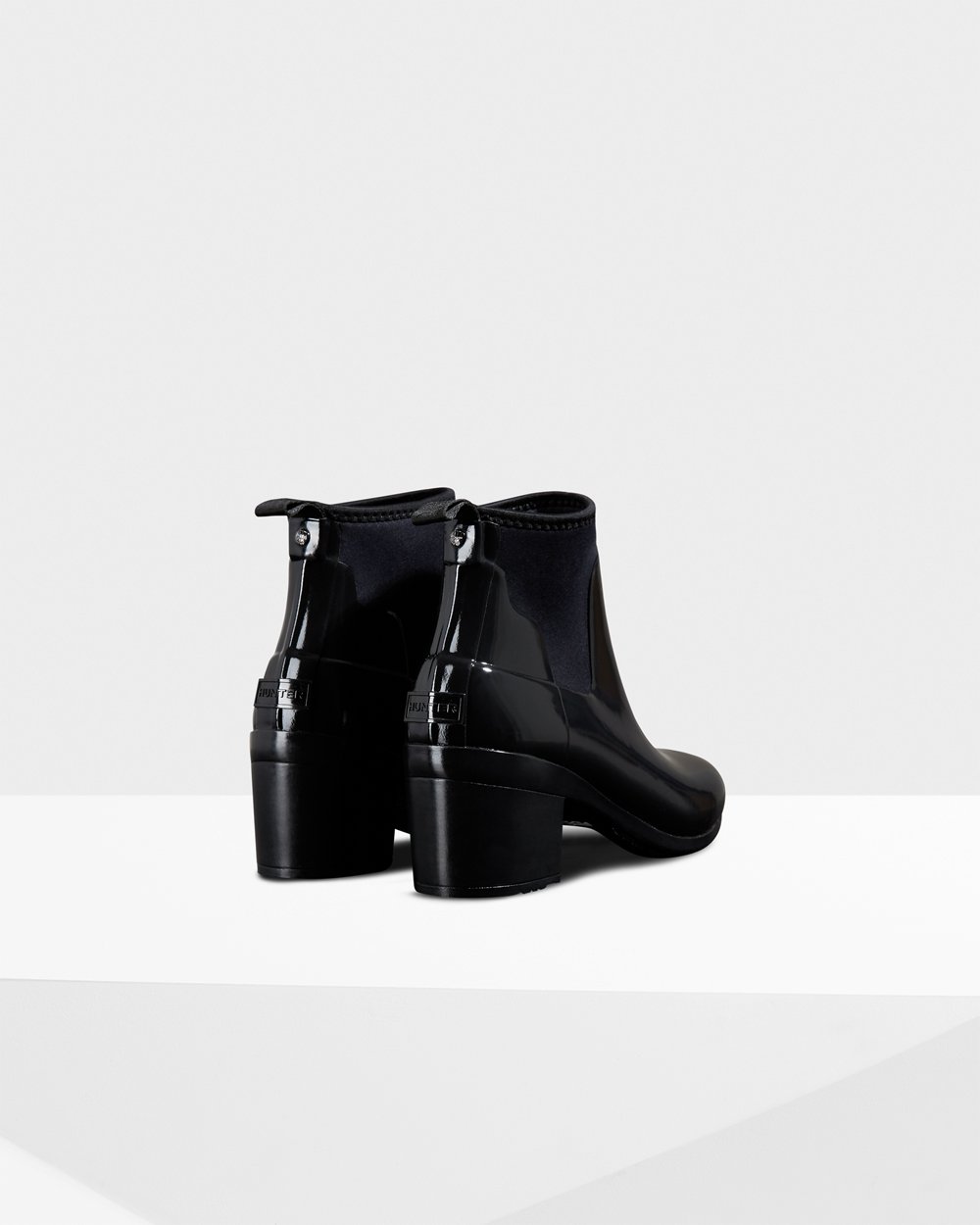 Botas De Salto Hunter Feminina Pretas - Refined Slim Fit Gloss Mid - 31LAYRTIV